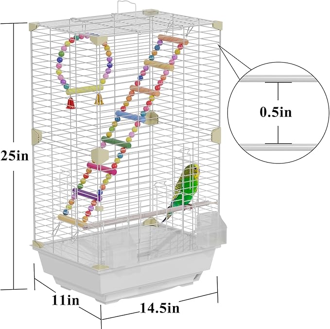 Pet Paradise Bird Cage, 14.6 x 11 x 24.8 inches, Metal Wire Construction, Multiple Perches and Feeders, for Parakeets, Canaries, Finches (White)