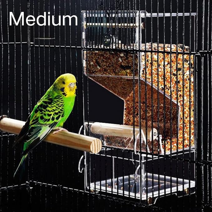 Automatic Bird Feeder, No Mess, Transparent Acrylic, Reducing Waste, Bird Cage Accessories for Parakeet, Canary, Cockatiel, Finch, Conure