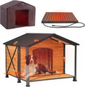 AIVITUVIN Heated Outdoor Dog House - Weatherproof Insulated Wooden Shelter with Iron Frame, Large Porch for Medium & Large Dogs, Indoor/Outdoor Kennel(XL)