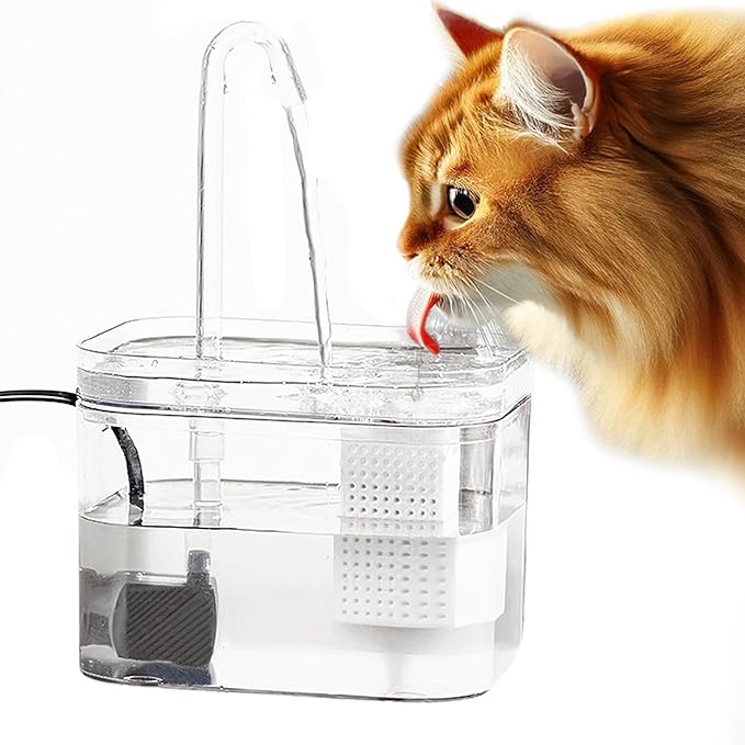 SunGrow Cat Water Fountain, Automatic Flowing Hydration Station with Filter & Silent USB Pump, Easy-to-Use Transparent Feeder Bowl for Indoor Felines, Ferrets, and Other Small Animals,6" x 5" x 5"