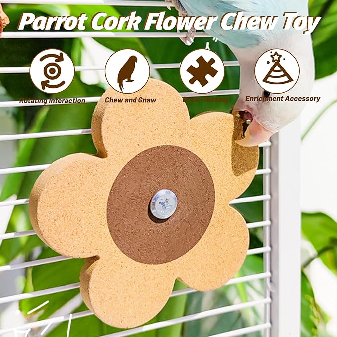 8 Pieces Bird Chew Toy, Natural Parrot Cork Foraging Training Toys for Relieve Boredom & Anxiety, Parrot Rotating Cork Chew Toy for Macaws, Conures, Budgies, Finches, Cockatiel