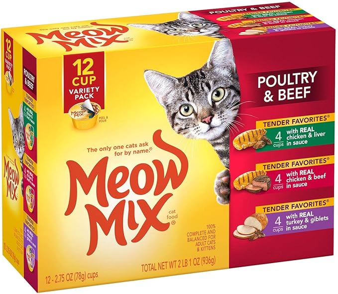 Meow Mix Tenders in Sauce Wet Cat Food, Poultry & Beef Variety Pack, 2.75 Ounce Cup (Pack of 48)