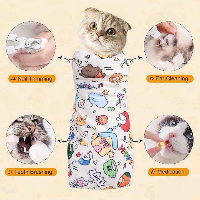 35.5 in Extra Large Cat Wrap for Cutting Nails, Self-Adhesive Cat Grooming Wrap Anti-Escape Cat Restraint for Nail Clipping Cat Swaddle Wrap Cat Wrapping Cloth for Pet Cleaning and Beauty