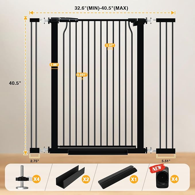 40.5" Tall Baby Gate 29.9-40.9" Wide No Drilling Tall Pet Gate Cat Gate Extra Wide Baby Gate Safety,Extra Narrow Auto-Close for Indoor Stairs, Doorways, and Kitchen