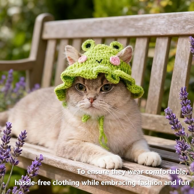 Cute Cat Hat Costume Suitable for 5 to16 lbs - Frog Cat Bonnet Head Circumference 11" or Less Cat Halloween Costumes Pet Photography Outfits