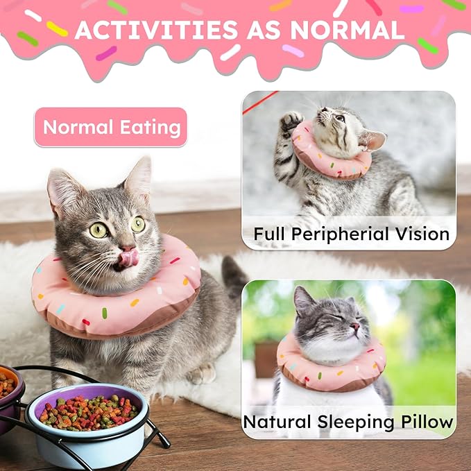Cat Cone Collar Soft, Waterproof Cat Recovery Collars Spay Cones to Stop Licking Cute Donut E Collar After Surgery Anti-Lick Wound Healing Safety Elizabethan Collar for Kittens (Donut Pink, Small)
