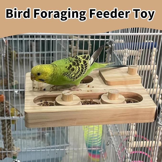 Wooden Bird Foraging Puzzle Toys for Parrots, Parakeet, Cockatiel, Sun Conures, Interactive Mental Enrichment Birds Toy, Bird Seed Slow Feeder Toy for Cage
