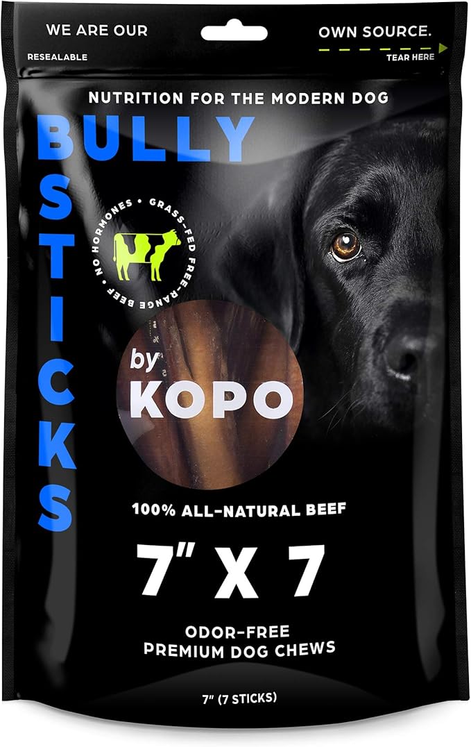 Kopo Dog Bully Sticks 7 inch - Regular Size, 7 Pack - Chew Sticks - 100% All Natural Beef Pizzle, One Ingredient Treats - More Protein Than Collagen Sticks - Long Lasting Dog Treats