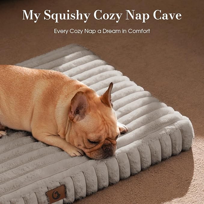 Large Orthopedic Dog Crate Bed with Waterproof Lining, Soft Short Plush Surface & Egg Crate Foam for Calming Puppy, Machine Washable Pet Bed with Removable Cover & Anti Slip Bottom