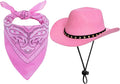 choyaxo Halloween Costumes for Dogs Cat Pet Cowboy Costume Cowboy Hat with Bandana Set for Halloween, Christmas, Holiday, Party, Cosplay (Pink, Large)