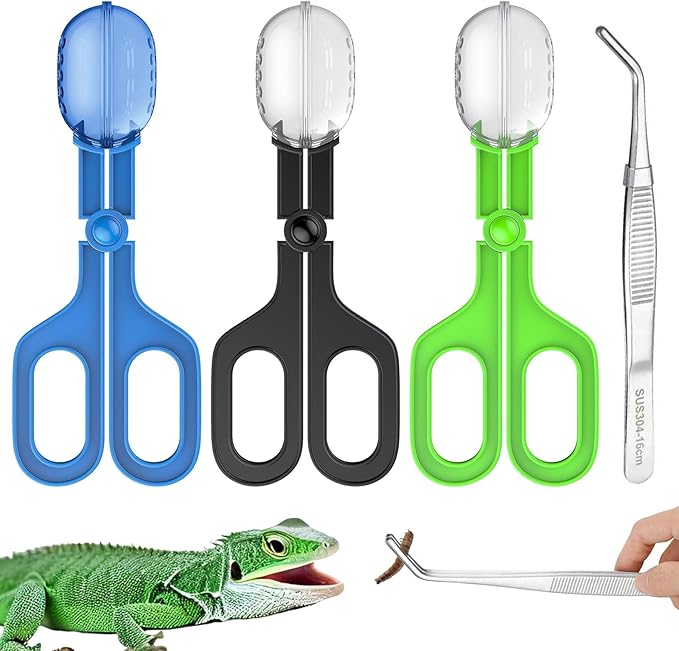 Reptile Feeding Clamp, 4 PCS Reptile Feeding Tongs Plastic Reptiles Poop Scoop for Gecko Turtle Lizard Frog Snake and Other Small Animals