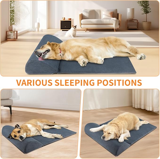 Dog Bolster Pillow for Large Dog, Benefit for Cervical Vertebra and Neck, Headrest with High Resilience Foam, Easy to Carry, Machine Washable Cover＆Easy to Clean(Large)