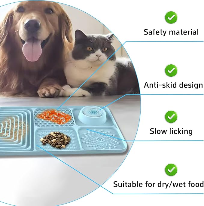 Slow Feeder Pet Licking Mat for Dogs & Cats - Food-Grade Silicone Non-Slip Pad, BPA-Free, Easy to Clean for Grooming & Bath Time