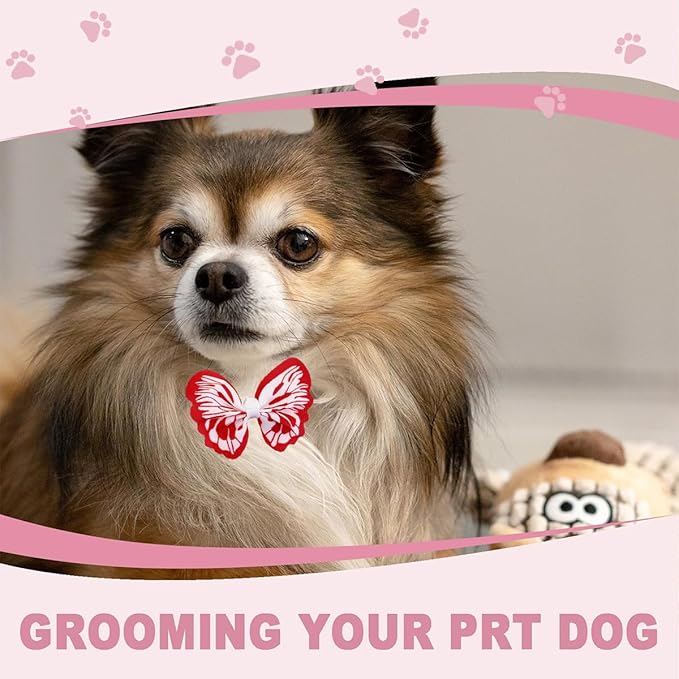 22 Pieces Cute Dog Hair Bows with Elastic Rubber Bands, Small Puppy Hair Accessories with Butterfly Flower Pearls Double Bow for Pets Dogs Cats Hair Grooming for Valentine's Day New Year(Red and Pink)