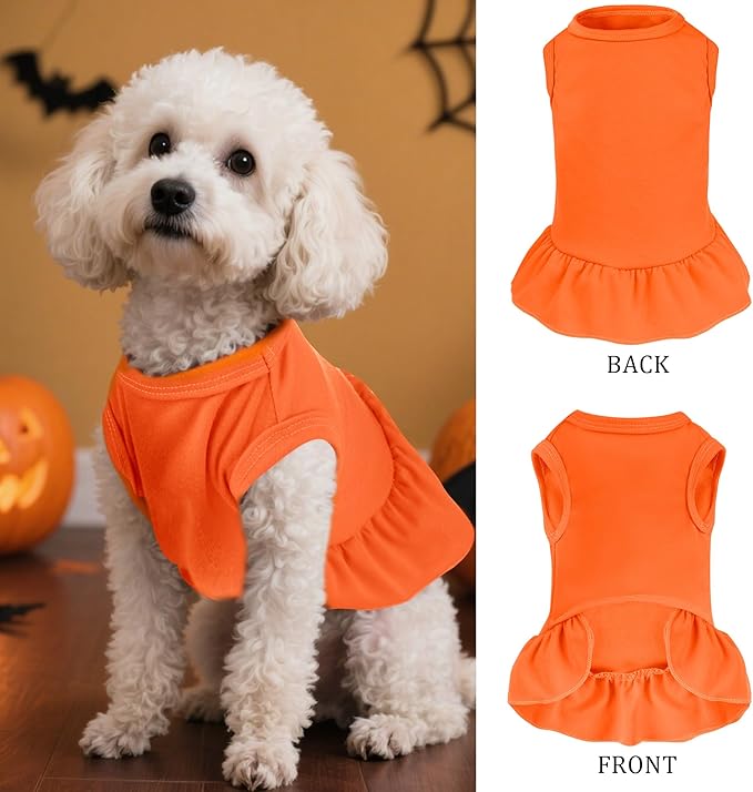 Dog Dresses Cat Skirt Solid Color Dog Clothes Summer Sleeveless Puppy Girl Clothes for Small Pet Dogs Cats (Orange, Small)