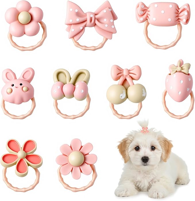 Ouligay 20PCS Small Dog Hair Bows with Rubber Bands Cute Dog Bows for Small Size Dogs Pink Puppy Bowknot Accessories Hair Ties for Yorkie Shih Tzu and Cat Girl