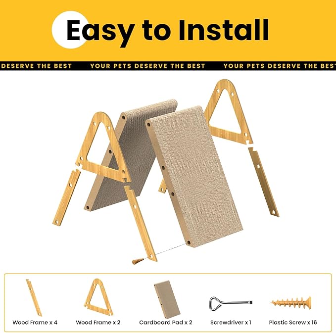 Cat Scratcher Cardboard with Wood Frame, 3-in-1 Vertical & Horizontal Scratching Pad, Reversible Cat Scratch Board, Durable Furniture Protector for Kittens & Small Cats