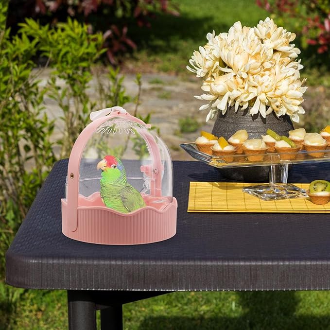 Portable Parrot Travel Carrier Cage with Breathable Large Space, Lightweight Outdoor Bird Takeout Cage for Small Birds and Parakeets, Pink