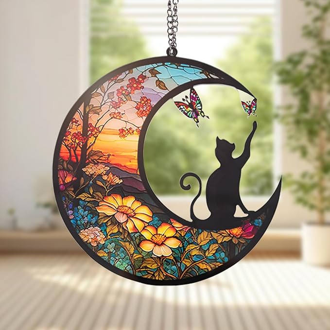 Cat Memorial Hanging, Lost Pet Sympathy Gift, Plastic Suncatcher, Memory Ornaments for Cat Lovers (Butterfly)