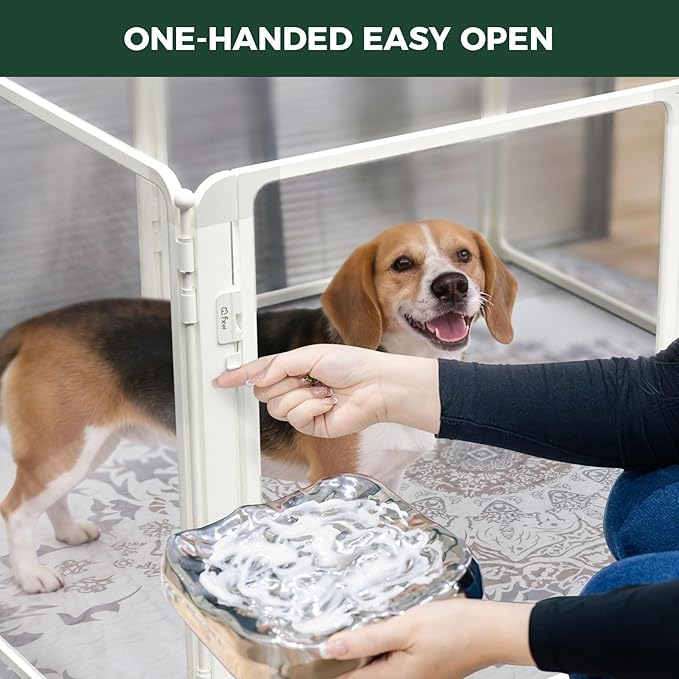 FXW AuraSpace Pro Metal & Acrylic Indoor Dog Playpen, All-Acrylic Clear Heavy-Duty Design, 32" Height 8 Panels for Small and Medium Dogs, White│Patented