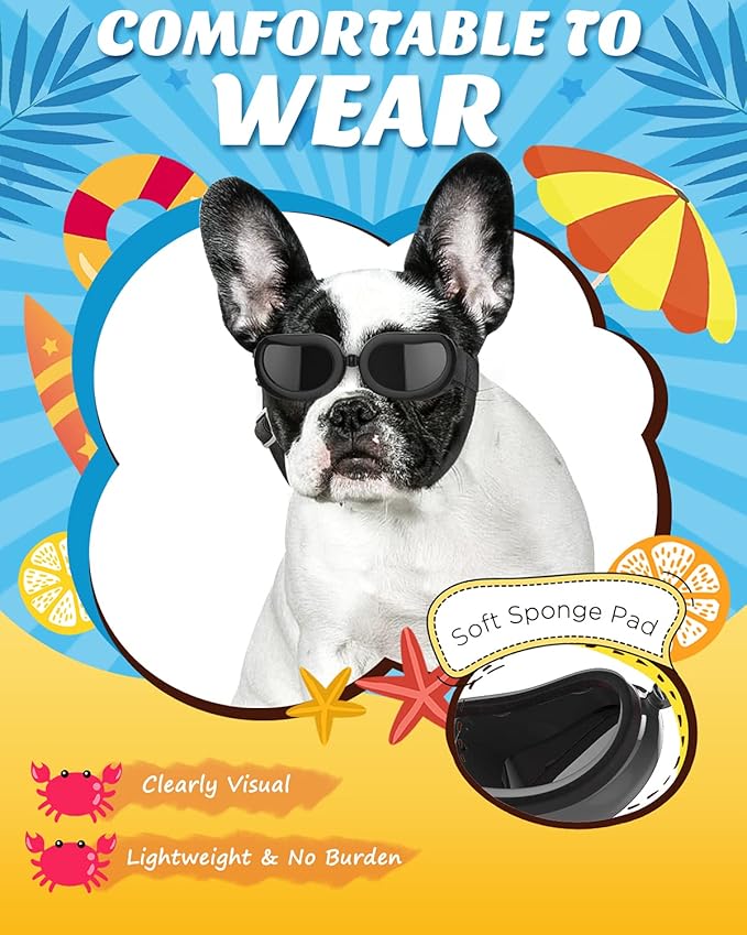 Lewondr 2 Pack Dog Sunglasses Small Breed Dogs Goggles UV Protection,Goggles for Small Dogs Eye Wear Protection with Adjustable Strap Windproof Anti-Fog Doggy Doggie Sunglasses for S-mall Dog, Black