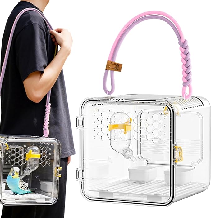 Bird Carrier - Bird Carrier, Parrot Cage with Water Bottle and Food Bowl | Small Parakeet Carrierrr for Parakeets Conures Canaries Budgies Cockatiels Lovebirds Hamsters Outdoor Park