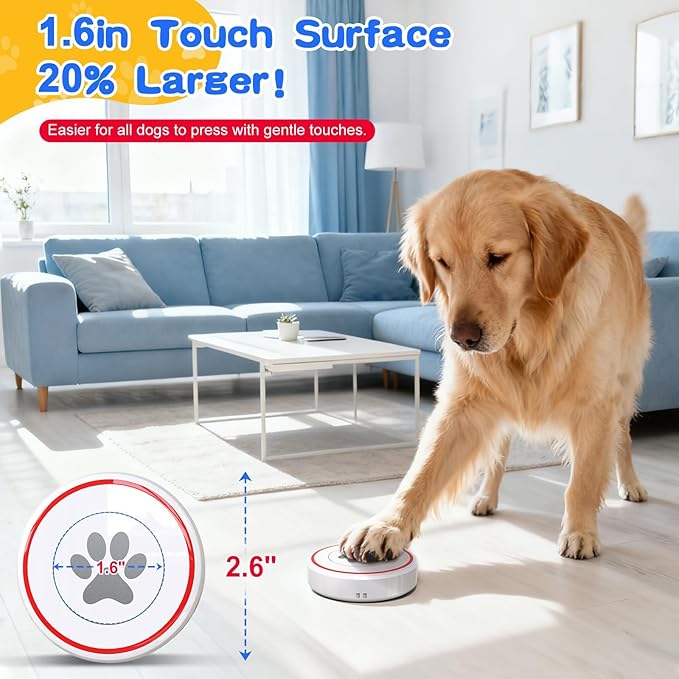 ChunHee Dog Door Bell for Potty Training – Wireless Doggie Doorbell to Go Outside, 1.6in Touch Surface, Easy for Puppy & Adult Dogs, IP55 Waterproof, 500FT Range, 55 Ringtones, Adjustable Volume