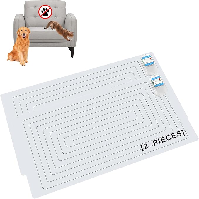 SEERWAY Scat Pet Shock Mat 2 Pieces, Shock Pads for Dogs and Cats Training Indoor, Electric Repellent Mat Keeps Pets Off Couch, Sofa, Countertop, 3 Modes, 2 Pieces Same Size, Battery Operated