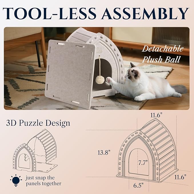 Apasiri Cat Houses for Indoor Cats: Cozy Indoor Pet Shelter with No-Tool Assembly, Thermal Enclosed Cathouse & Scratcher House for Anxious Kittens, 11.6x11.6x13.8 Inches