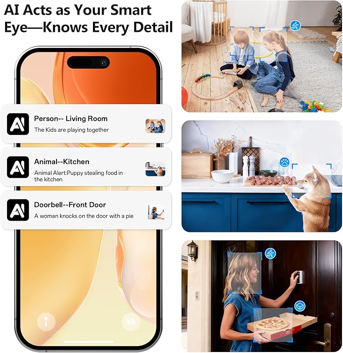 Cameras for Home Security Indoor Robot, 2K 2.4&5Ghz Indoor Camera WiFi Wireless Pet/Nanny/Dog Camera Phone App, Human Detection Color Night Vision, 2 Way Talk