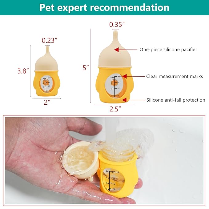 2 Pieces,Pet Feeding Bottle for Puppies and Kittens,Yellow,20 ml and 80 ml