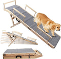 Dog Ramp for Bed, Couch & Car – Adjustable Foldable Pet Ramp, 64.17" Long, 17.72" Wide, Non-Slip Surface with Safety Rails, 8 Heights 20.08"-28.35", Supports 220 lbs, Solid Wood (Gray, 17.72)