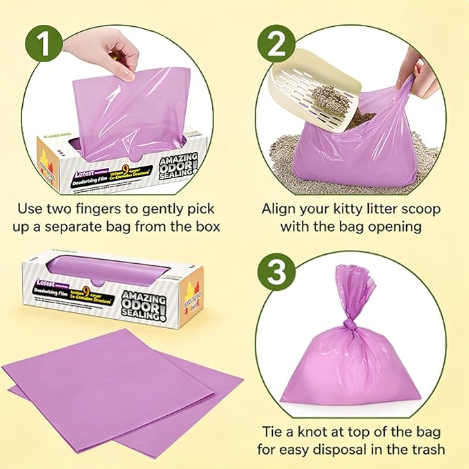 Odor-Sealing Cat Litter Bags - 220 Count Unscented Cat Poop Bags with Strong Odor Control, Leakproof & Durable Pet Waste Bags (Size:S, Color: Purple)