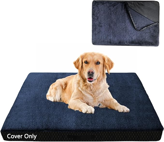 COSHNIBI Dog Bed Covers Replacement Washable,Waterproof Bed Covers Soft Plush Replacement with Zipper & Removable for Dog/Cat 30''Lx20''Wx4''H-Navy Blue
