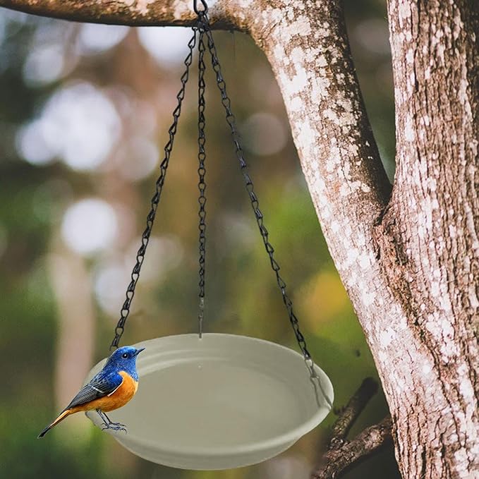 Hanging Bird Feeder and Waterer Tray Water Feeding Bowl Garden Decor with Chains Sturdy Birds Water Station for Backyard Yard, Beige