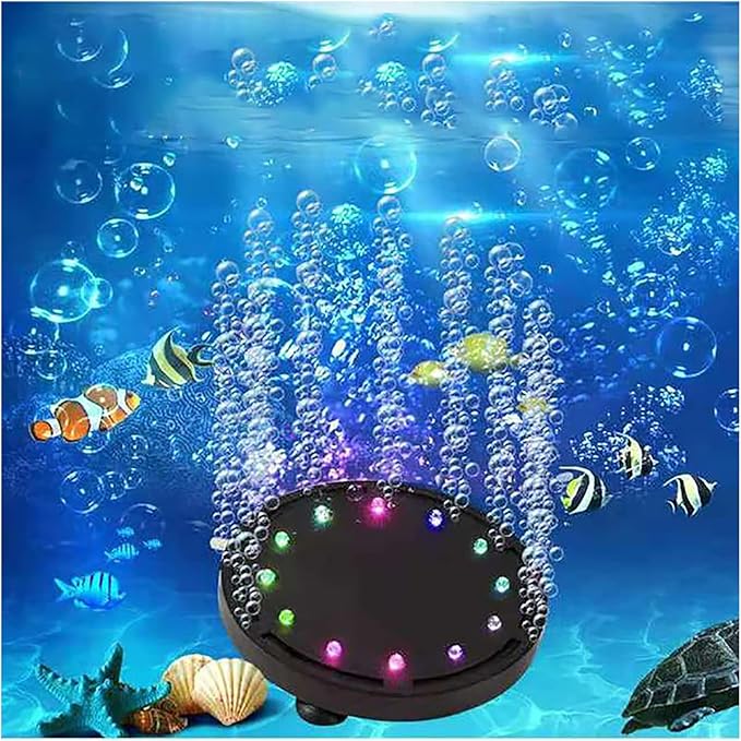 4.92 inch 12 LEDs Fish Tank Light, Bubbler Stone, LED Aquarium Lights, Air Stone Disk, Submersible Fish Tank Aquarium Decorations Accessories, Underwater Round Small Bubbles Lamp for air Pump