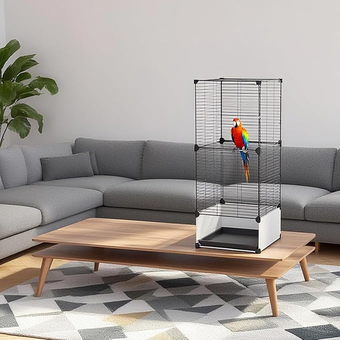 Lightweight Bird Cage with Removable Tray and Adjustable Perch – Portable Small Animal Cage with Single Lockable Door, Easy to Clean & Move for Parrots, Cockatiels, Parakeets, and Finches-S