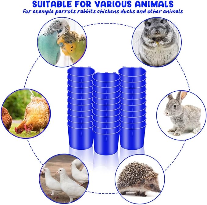 30 Pcs Chicken Coop Feeder Water Cup,8 oz Cage Cups Chicken Feeder Waterer, Cage Cups Birds Hanging Feeders, Chicken Feeder Water Bowl for Parakeet Poultry Pigeon Bunny Wire Cage (Blue)
