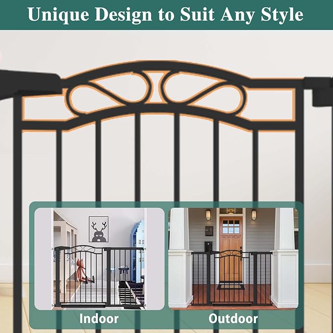 Fairy Baby 29.53"-32.28" Wide Baby Gate with Door, Walk Through Baby Gates for Stairs Pressure Mounted no Drill, Indoor Tension Metal Pet Dog Gate, Auto Close Child Safety Gate, Black