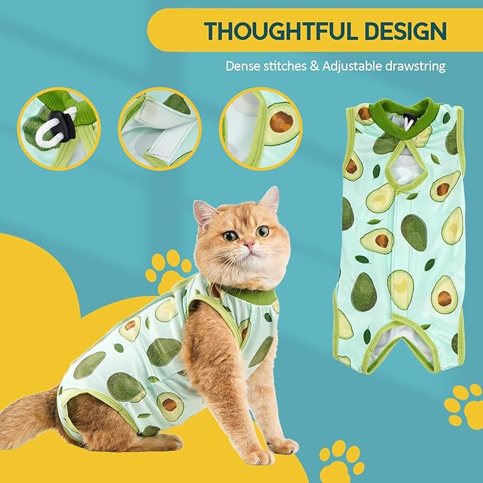 Avont Cat Recovery Suit - Kitten Onesie for Cats After Surgery, Cone of Shame Alternative Surgical Spay Suit for Female Cat, Post-Surgery or Skin Diseases Protection -Avocado(M)