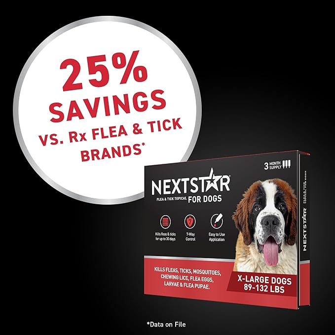 NEXTSTAR Flea and Tick Prevention for Dogs, Repellent & Control, Fast Acting Waterproof Topical Drops, Extra-Large Dog Flea & Tick Control, 3 Monthly Doses