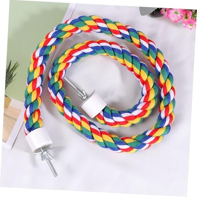 Bird Rope Perch, Colorful Parrot Cotton Rope Bird Perch Stand Climbing Toys Pet Parrot Chewing Toy for Parrots Cockatiels Parakeets Budgie Cages