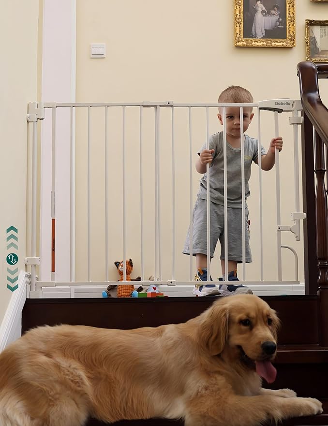 Babelio Removable & No Bottom Bar Baby Gate, 29-43" Hardware Mounted (Drill Needed)| Wide Walk-Thru| Auto-Close Safety Dog/Pet Gate for Stairs & Doorways (White, 29-43" W, 30" H)