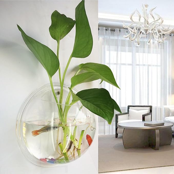 Hanging Wall Mounted Fish Bowl, Clear Acrylic Betta Fish Tank, Samll Fish Bowl Decor, Clear Acrylic 5.9 Inch 7.7 Inch 10.2 Inch