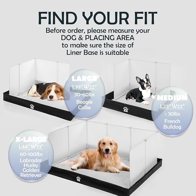 MEEXPAWS Dog Pee Pad Holder Foldable with Dog Litter Box Enclosure High Wall, Puppy Pad Holder Tray Liner Base with DIY Splash Guard, Indoor Dog Potty for Medium to Large Dogs, Leak-Proof, Easy Clean