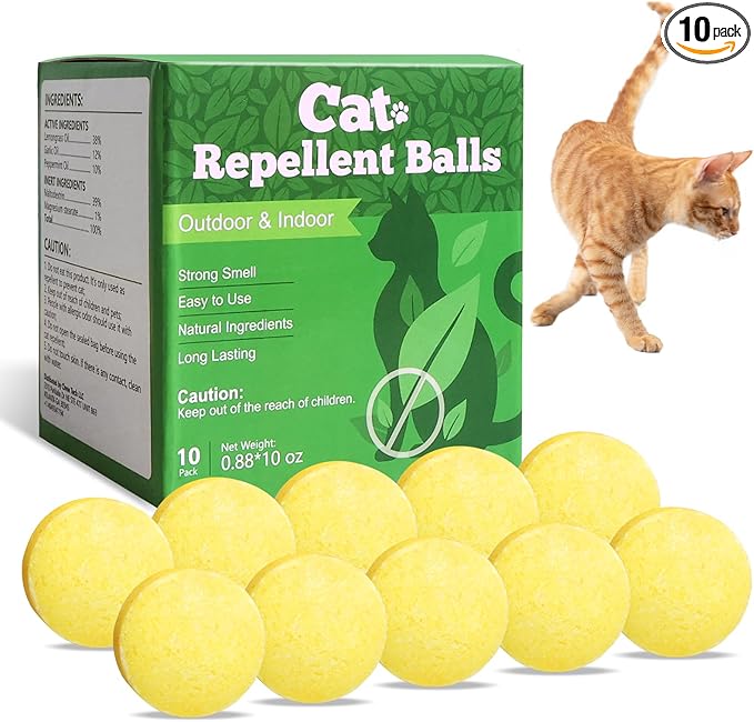 Natural Peppermint Cat Repellent Balls, Outdoor & Indoor Cat Deterrent to Protect Gardens, Keep Cats and Dogs Out of Patio and Yard, 10 Packs