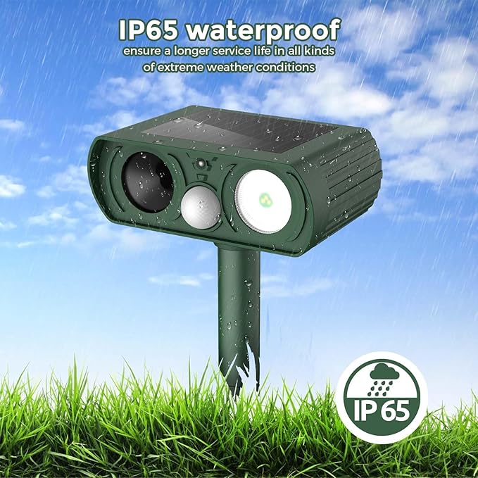 Upgraded Solar Ultrasonic Animal Repellent Outdoor, Deer Repellent Devices Squirrel Cat Raccoon Rabbit Dog Deterrent, Keep Skunk Away Motion Detection with Flash Light for Yard Garden Lawn 1PACKGreen