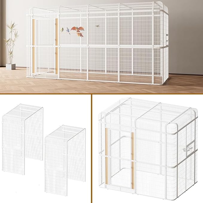 wonline 12.8FT Extra Large Bird Cage for Parakeets Outdoor Bird Aviary Parrot Cage with Perch, Walk-in Heavy Duty Birdcage for Macaws Canaries Parrots Budgie Lovebirds, White