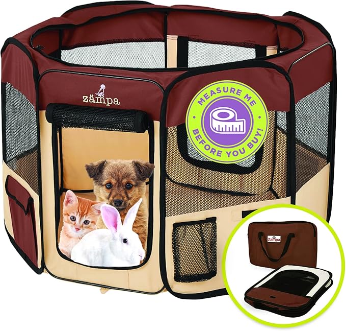 Zampa Puppy Playpen Extra Small 29"x29"x17" Portable Pop Up Playpen for Dog and Cat, Foldable | Indoor / Outdoor Kitten Pen & Travel Pet Carrier + Carrying Case.