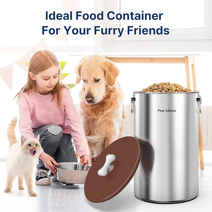 2PK 35 Lbs Stainless Steel Dog Food Storage Container with Airtight Lid & Ceramic Bone Handle, Large Metal Dog Food Bin for Dogs & Cats, Keep Fresh, Easy to Clean